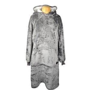 Three Poodle Women's Plush Gray Oversized Blanket Hoodie One Size Sherpa